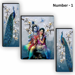 WALLMAX Set of 3 radha krishna uv textured Multi Effect 12 Inch x 18 Inch Painting